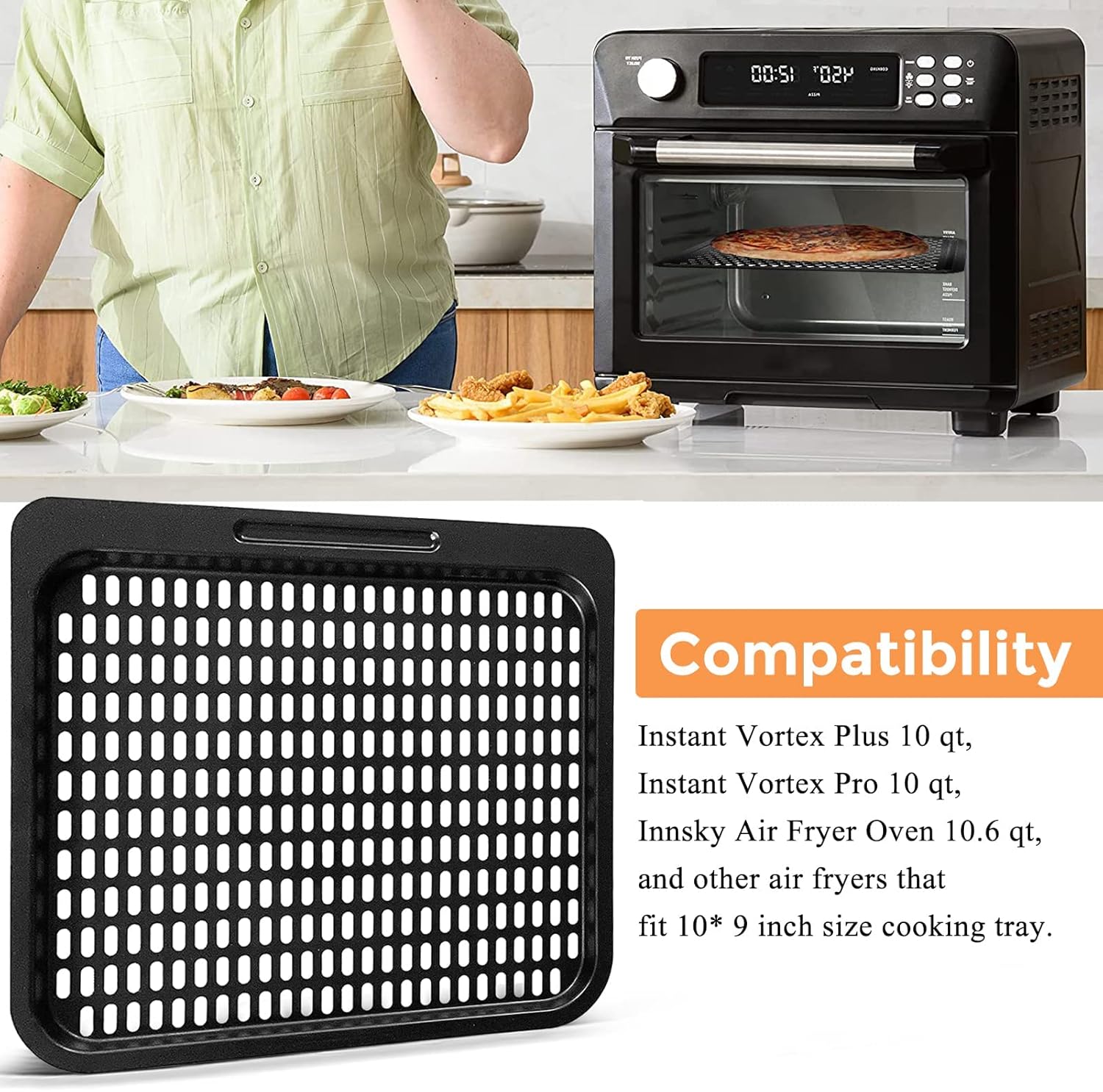 2 Pack Nonstick Air Fryer Cooking Trays for 10 Qt Air Fryers - Replacement Parts for PowerXL, Chefman, Innsky, CROWNFUL - Dishwasher Safe