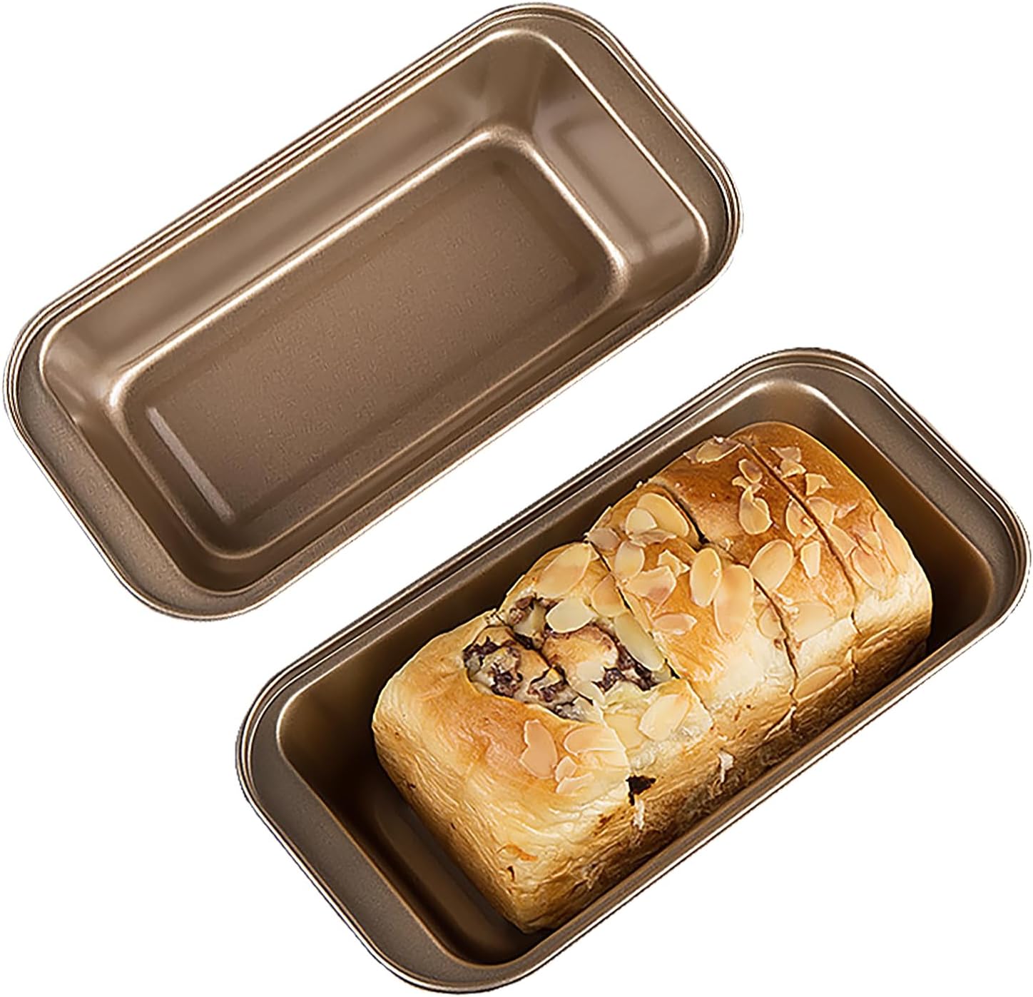 2 Pack Nonstick Carbon Steel Bread Pan Set with Easy Grip Handles - 10 x 5 Inches - Ideal for Homemade Bread, Baking, and Meatloaf - Gold Color