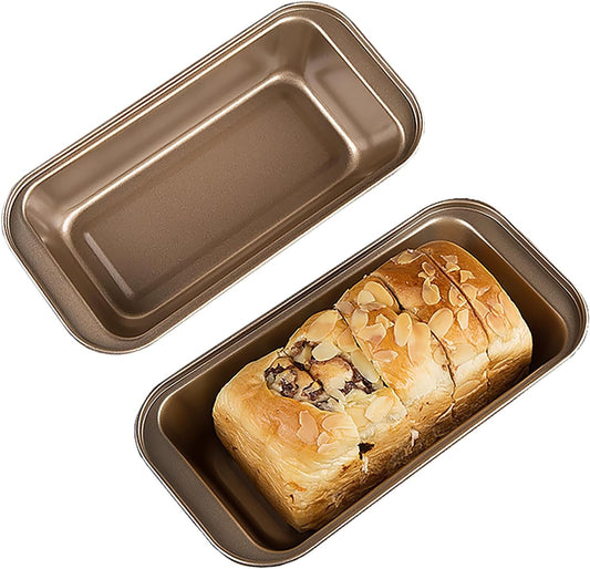 2 Pack Nonstick Carbon Steel Bread Pan Set with Easy Grip Handles - 10 x 5 Inches - Ideal for Homemade Bread, Baking, and Meatloaf - Gold Color