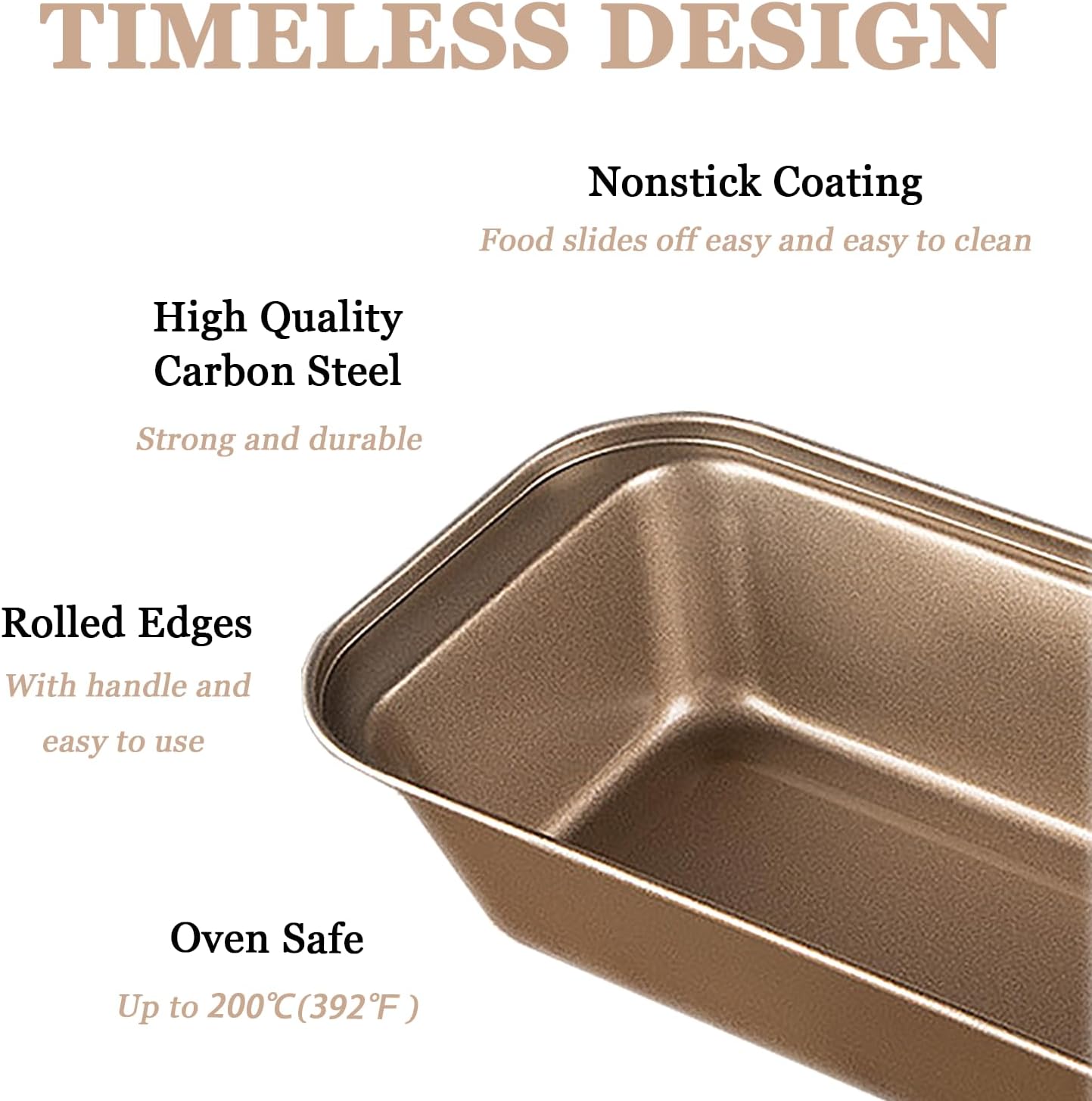 2 Pack Nonstick Carbon Steel Bread Pan Set with Easy Grip Handles - 10 x 5 Inches - Ideal for Homemade Bread, Baking, and Meatloaf - Gold Color