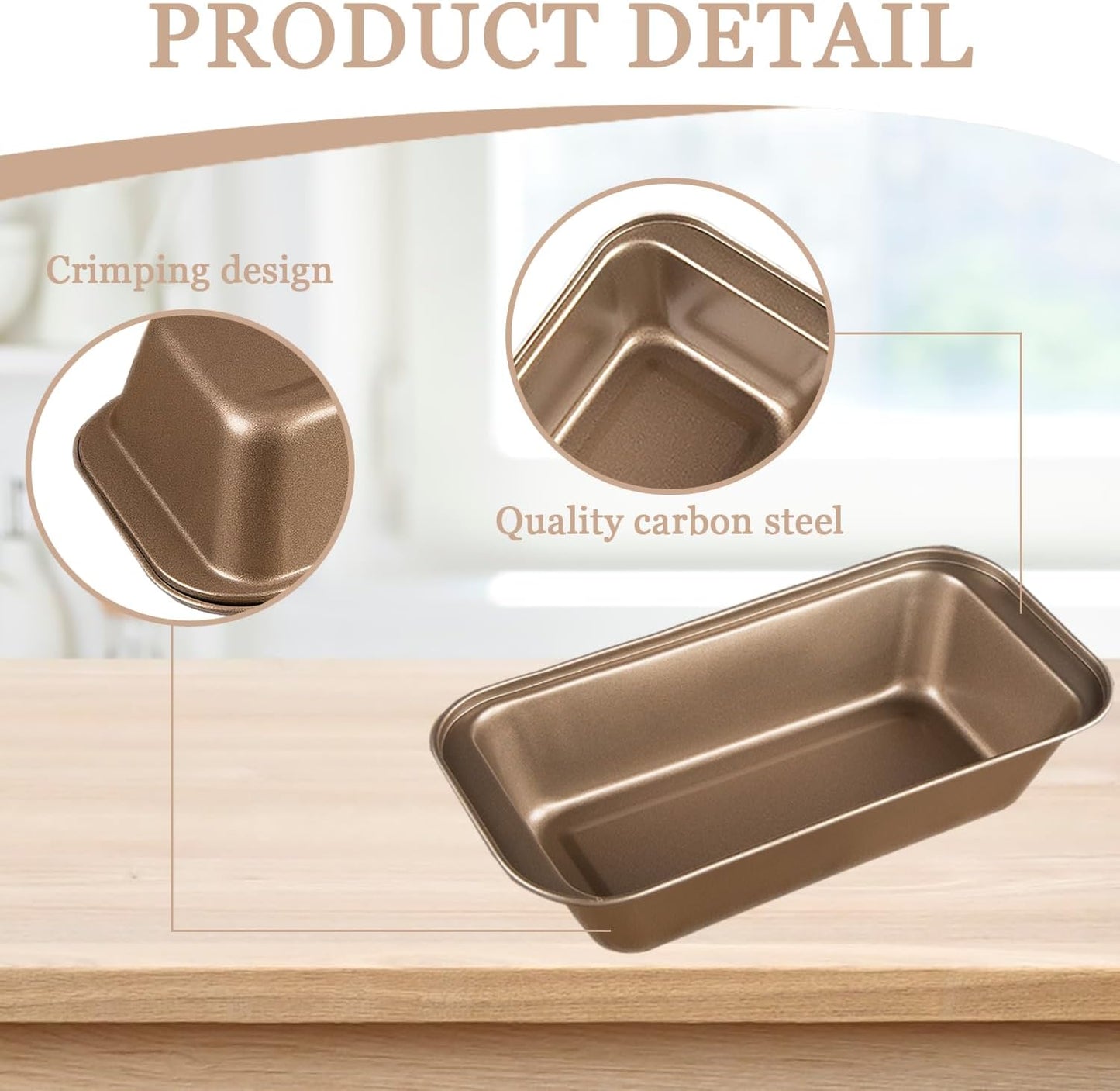 2 Pack Nonstick Carbon Steel Bread Pan Set with Easy Grip Handles - 10 x 5 Inches - Ideal for Homemade Bread, Baking, and Meatloaf - Gold Color