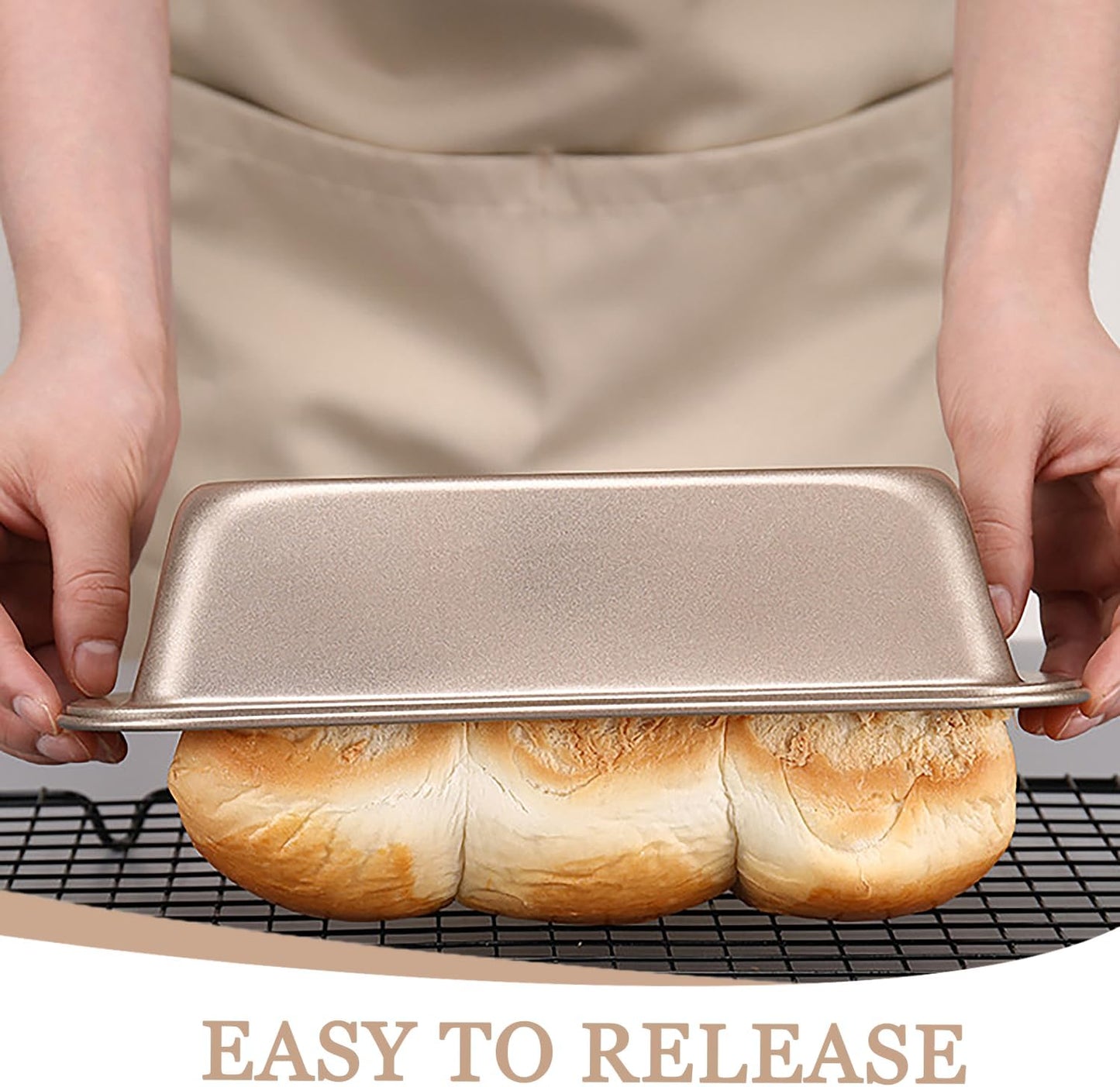 2 Pack Nonstick Carbon Steel Bread Pan Set with Easy Grip Handles - 10 x 5 Inches - Ideal for Homemade Bread, Baking, and Meatloaf - Gold Color