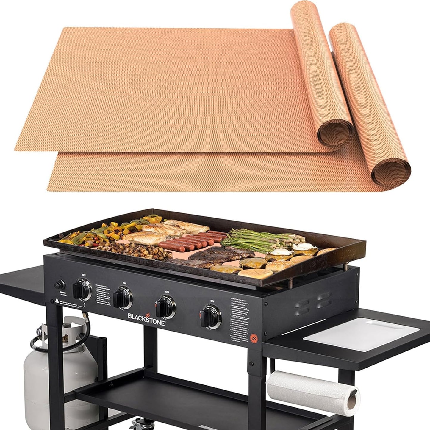 2 Pack Nonstick Copper Grilling Mats for 36 Inch Blackstone Griddle - Reusable Cooking Mats, BPA & PFOA Free - Heavy Duty BBQ Grill Mats - Griddle Accessories Kit - 36 x 17.8 Inch