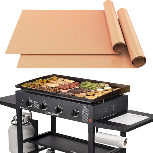 2 Pack Nonstick Copper Grilling Mats for 36 Inch Blackstone Griddle - Reusable Cooking Mats, BPA & PFOA Free - Heavy Duty BBQ Grill Mats - Griddle Accessories Kit - 36 x 17.8 Inch