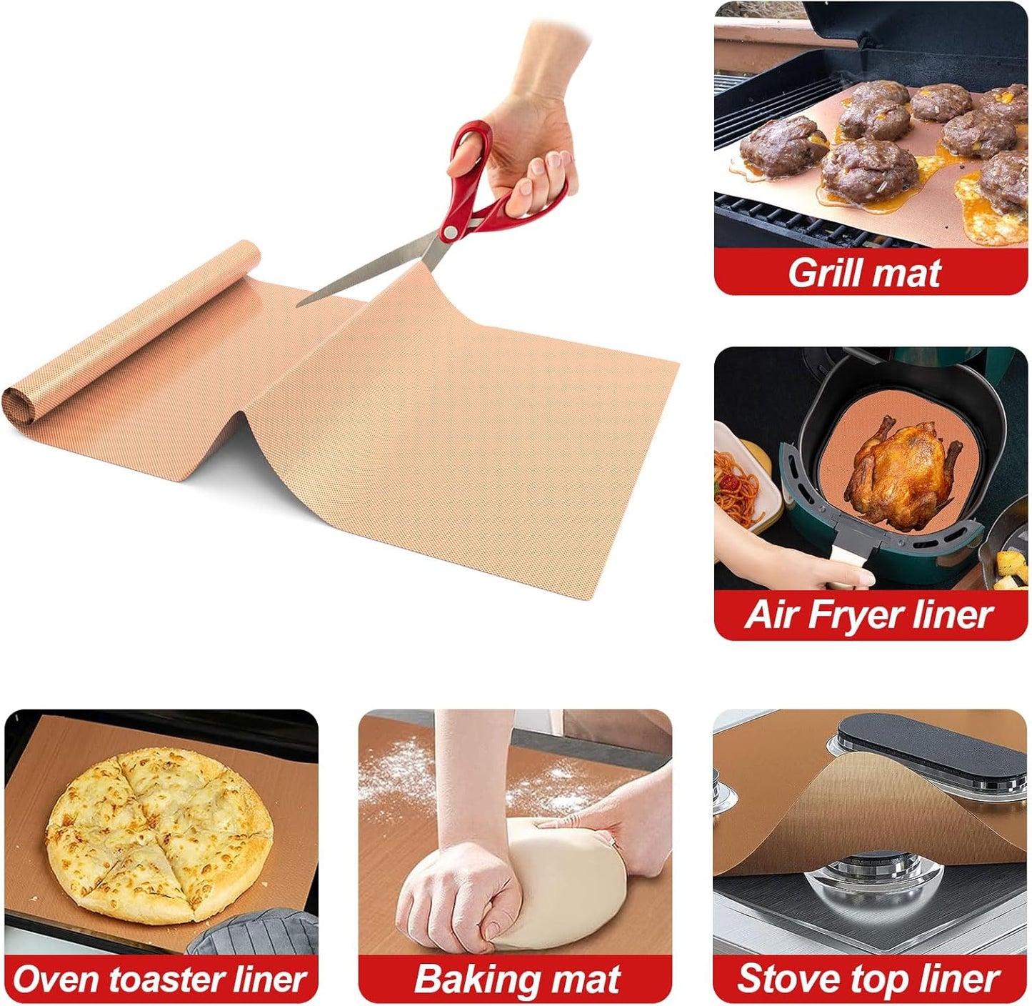 2 Pack Nonstick Copper Grilling Mats for 36 Inch Blackstone Griddle - Reusable Cooking Mats, BPA & PFOA Free - Heavy Duty BBQ Grill Mats - Griddle Accessories Kit - 36 x 17.8 Inch