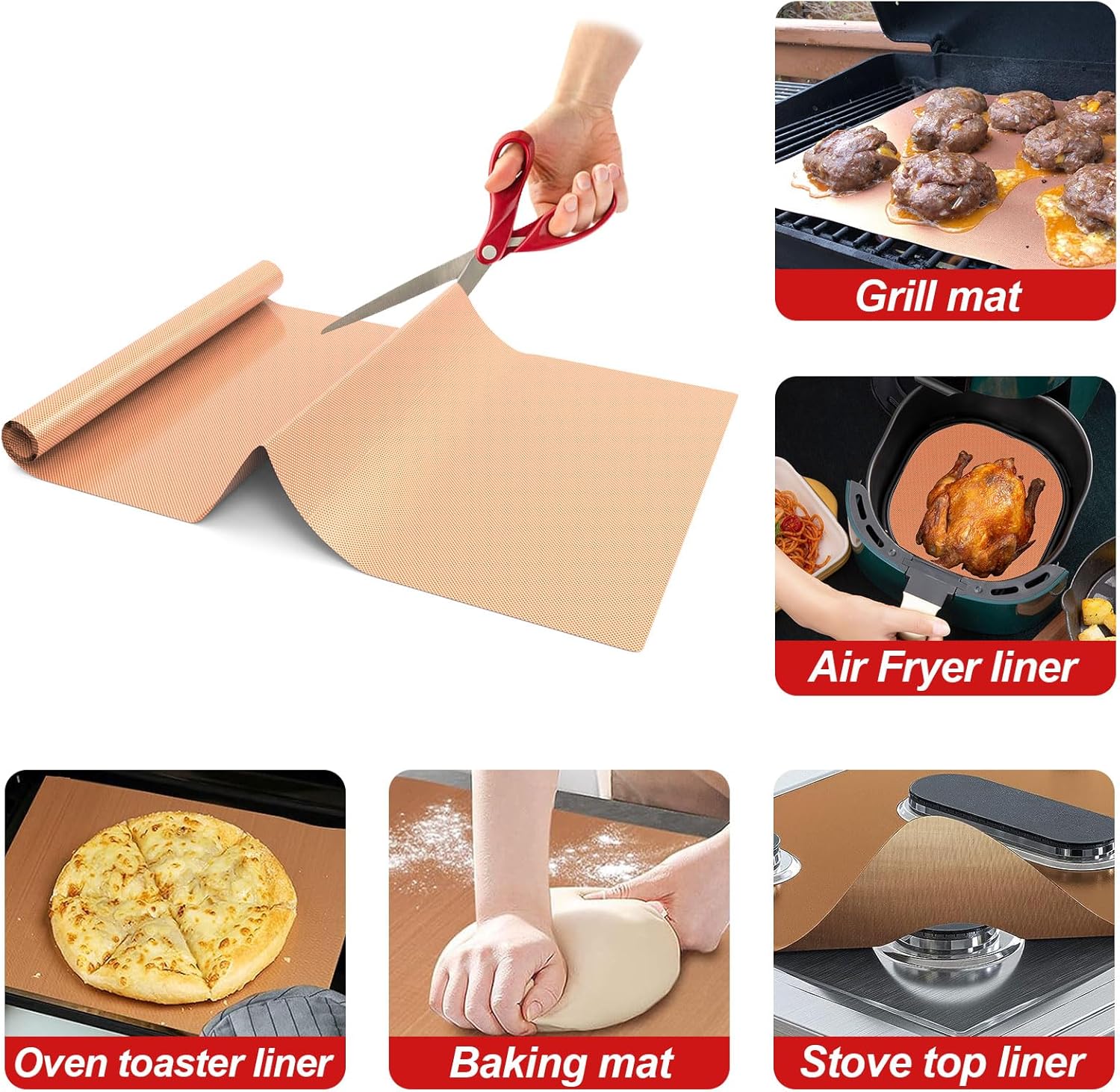 2 Pack Nonstick Copper Grilling Mats for 36 Inch Blackstone Griddle - Reusable Cooking Mats, BPA & PFOA Free - Heavy Duty BBQ Grill Mats - Griddle Accessories Kit - 36 x 17.8 Inch
