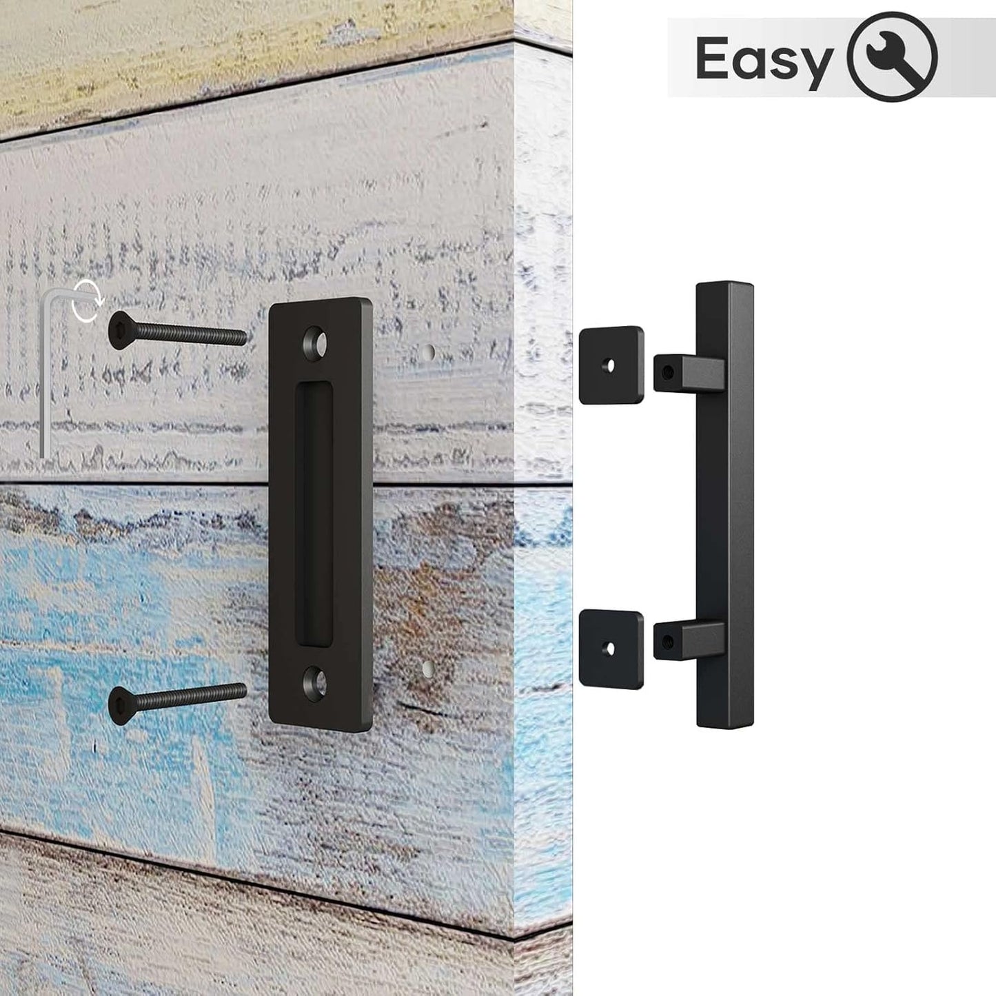 2 Pack of 10" Heavy Duty Rustic Matte Black Sliding Barn Door Pull Handles with Flush Hardware - Double Sided, Easy to Install Square Design