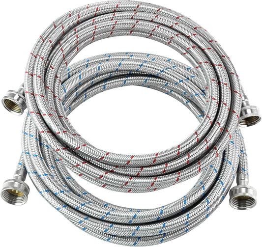 2 Pack of 15 FT Long Washing Machine Hoses for Hot and Cold Water Connections - Universal Fit for Standard Wash Machines by MIFLUS