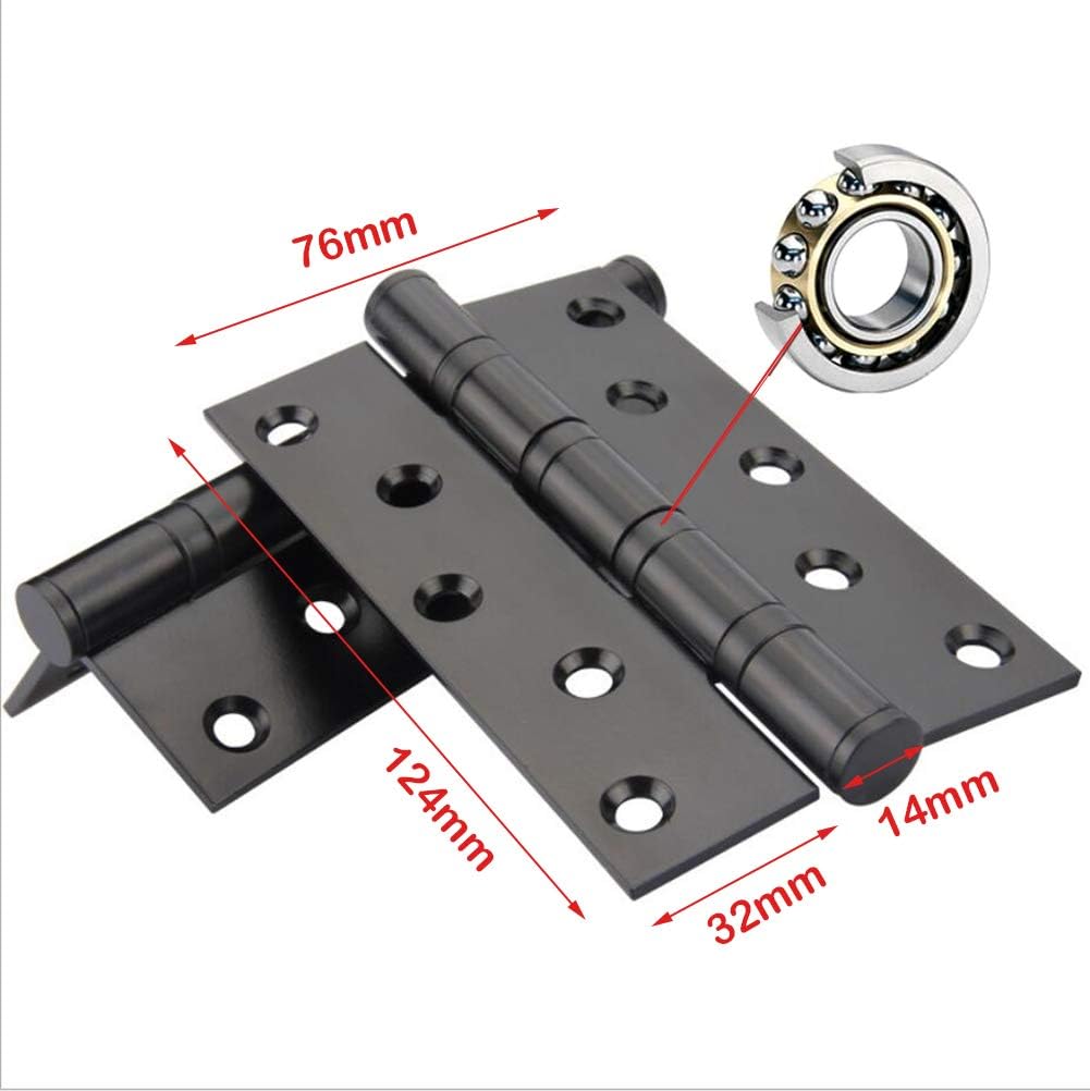 2 Pack of 5" Stainless Steel Ball Bearing Door Hinges for Heavy Duty Wood Doors - Square Corner, 1/8 Inch Thickness, Matte Black Finish