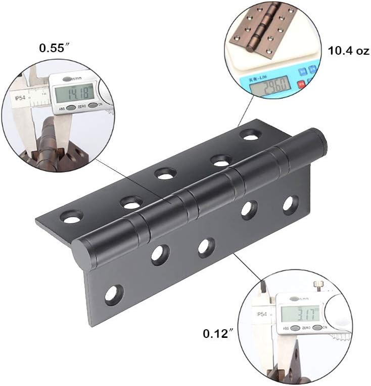 2 Pack of 5" Stainless Steel Ball Bearing Door Hinges for Heavy Duty Wood Doors - Square Corner, 1/8 Inch Thickness, Matte Black Finish