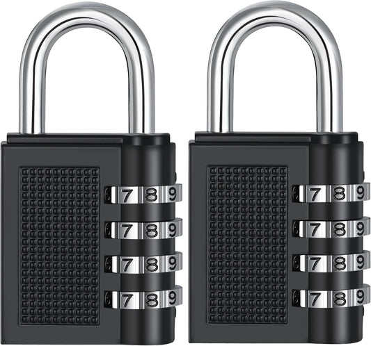 2 Pack of Bestfaith 4 Digit Combination Padlocks - Ideal for Gym, School, Employee Locker, Outdoor, Fence, Hasp, and Storage - Black