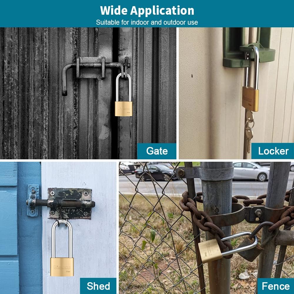 2 Pack of disecu Solid Brass Keyed Padlocks, 1-9/16" Wide Body, 2.5" Long Shackle - Outdoor Waterproof Lock for Shed, Gate, Locker, Fence - Includes Keys