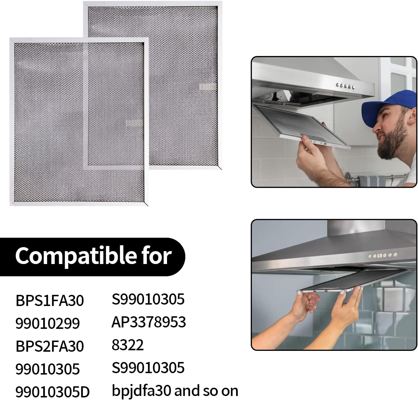 2-Pack of Freeboy BPS1FA30 Range Hood Filters for 30" Broan Nutone QS1 WS1 - Aluminum Grease Filter - Replaces 99010299, S99010305, AP3378953