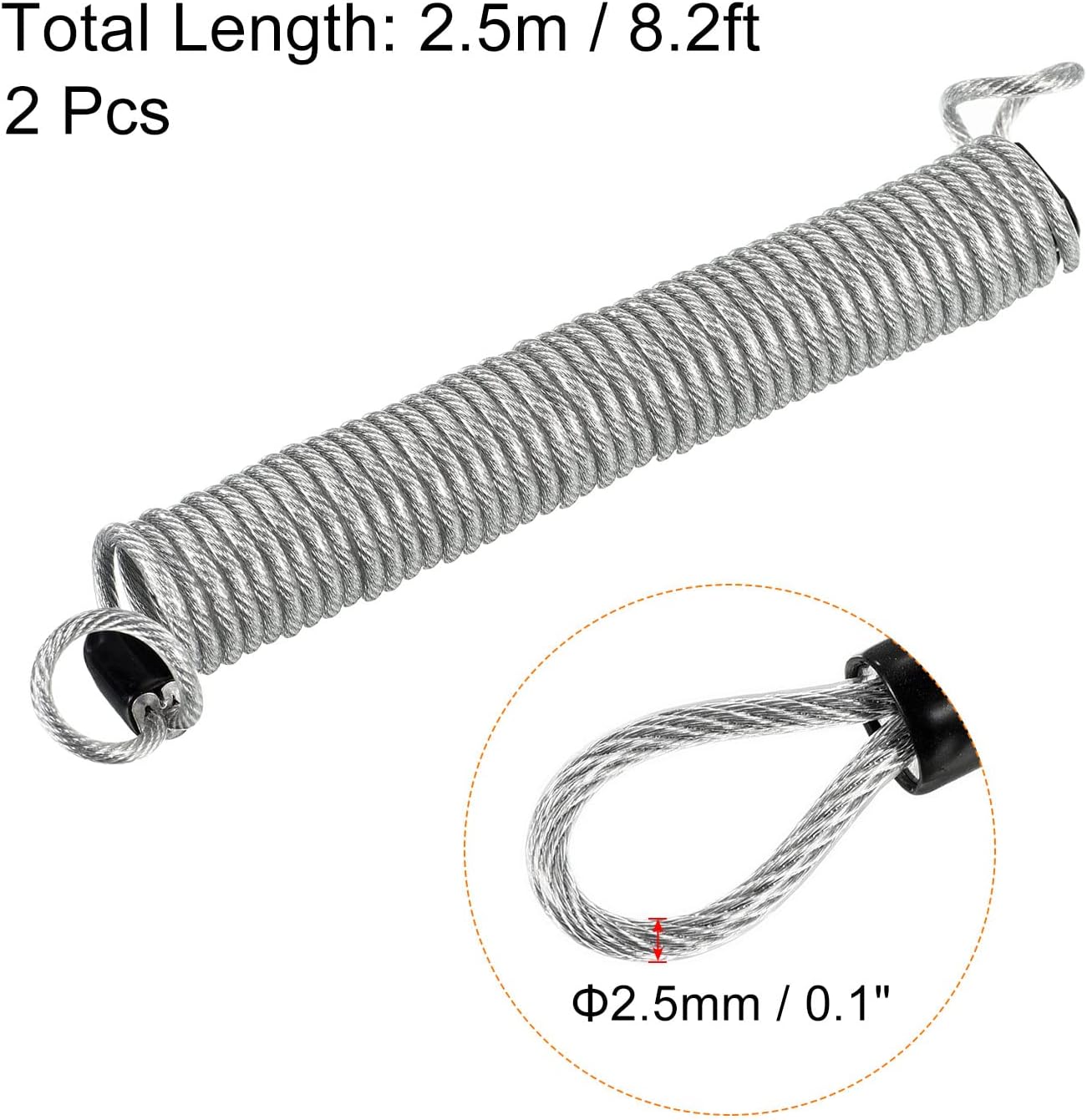 2 Pack of PATIKIL Security Steel Cable 2.5mm x 2.5m Coated Spring Wire Rope for Luggage Locks