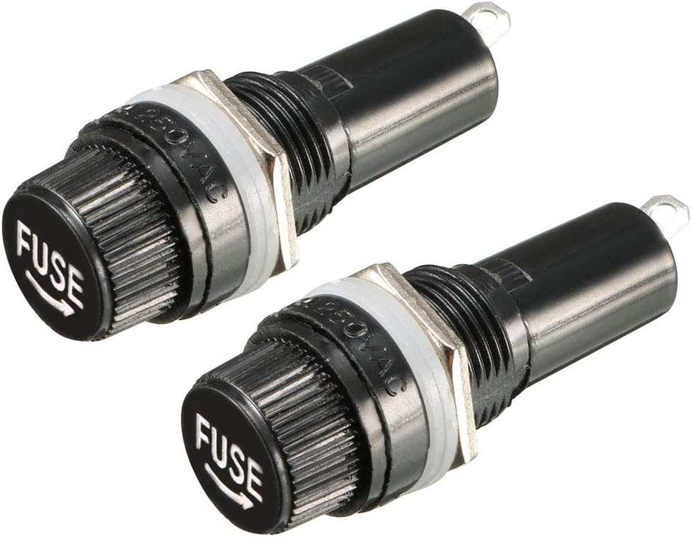 2 Pack of uxcell Black Panel Mounted Screw Cap Fuse Holders - AC 10A, 250V, 6mm x 30mm