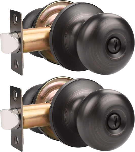 2-Pack Oil Rubbed Bronze Privacy Door Knobs for Bedroom and Bathroom - Interior Keyless Locking Bedroom Door Knob