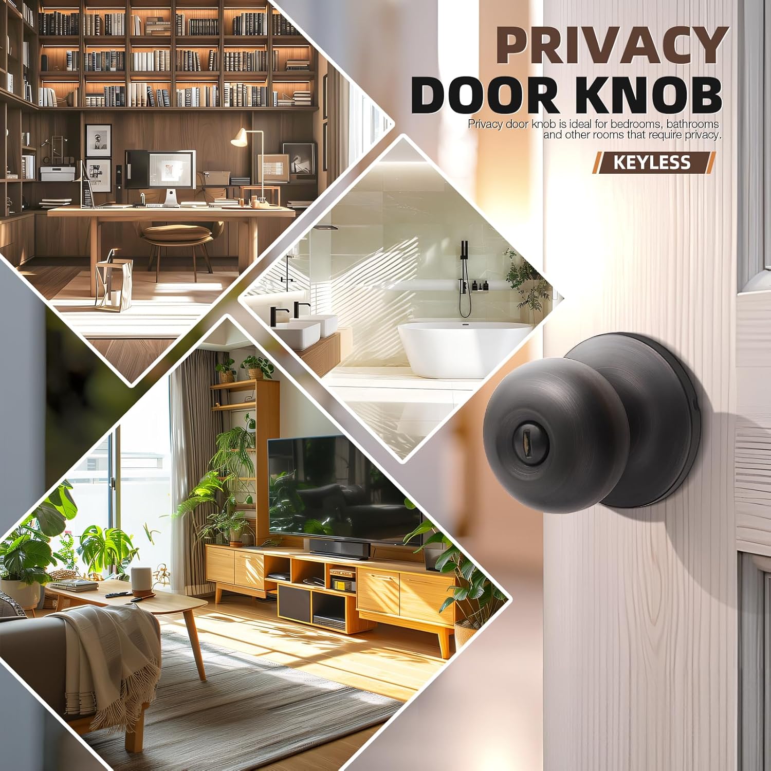 2-Pack Oil Rubbed Bronze Privacy Door Knobs for Bedroom and Bathroom - Interior Keyless Locking Bedroom Door Knob