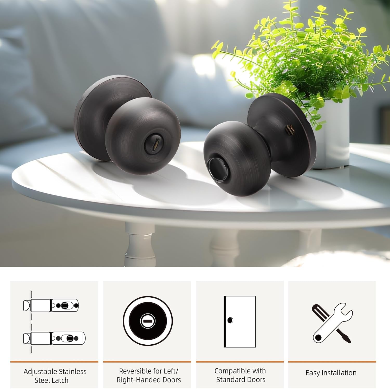 2-Pack Oil Rubbed Bronze Privacy Door Knobs for Bedroom and Bathroom - Interior Keyless Locking Bedroom Door Knob