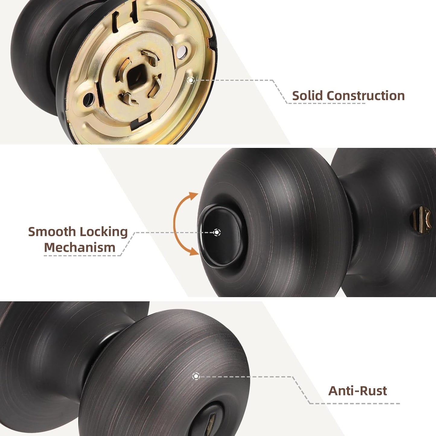 2-Pack Oil Rubbed Bronze Privacy Door Knobs for Bedroom and Bathroom - Interior Keyless Locking Bedroom Door Knob