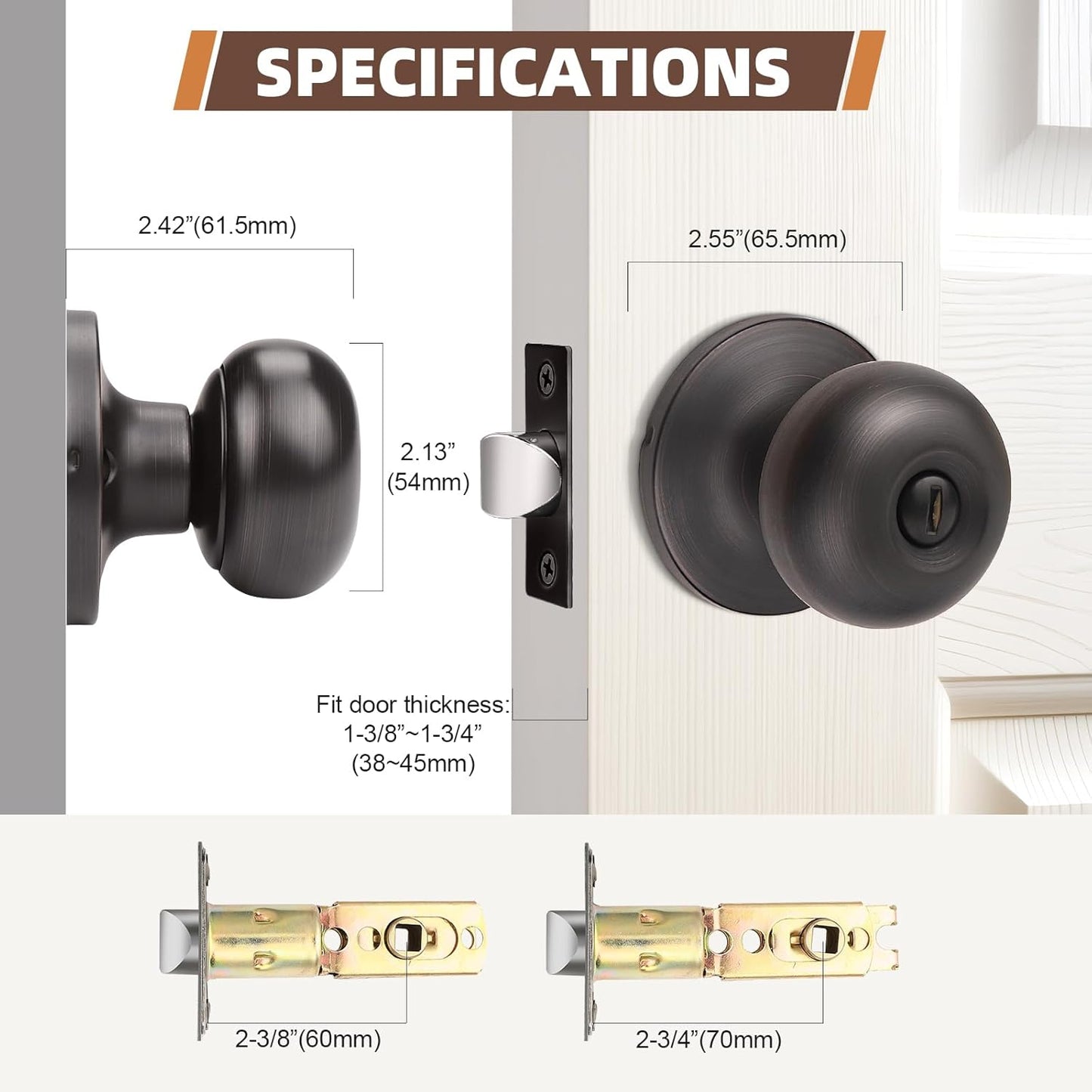 2-Pack Oil Rubbed Bronze Privacy Door Knobs for Bedroom and Bathroom - Interior Keyless Locking Bedroom Door Knob