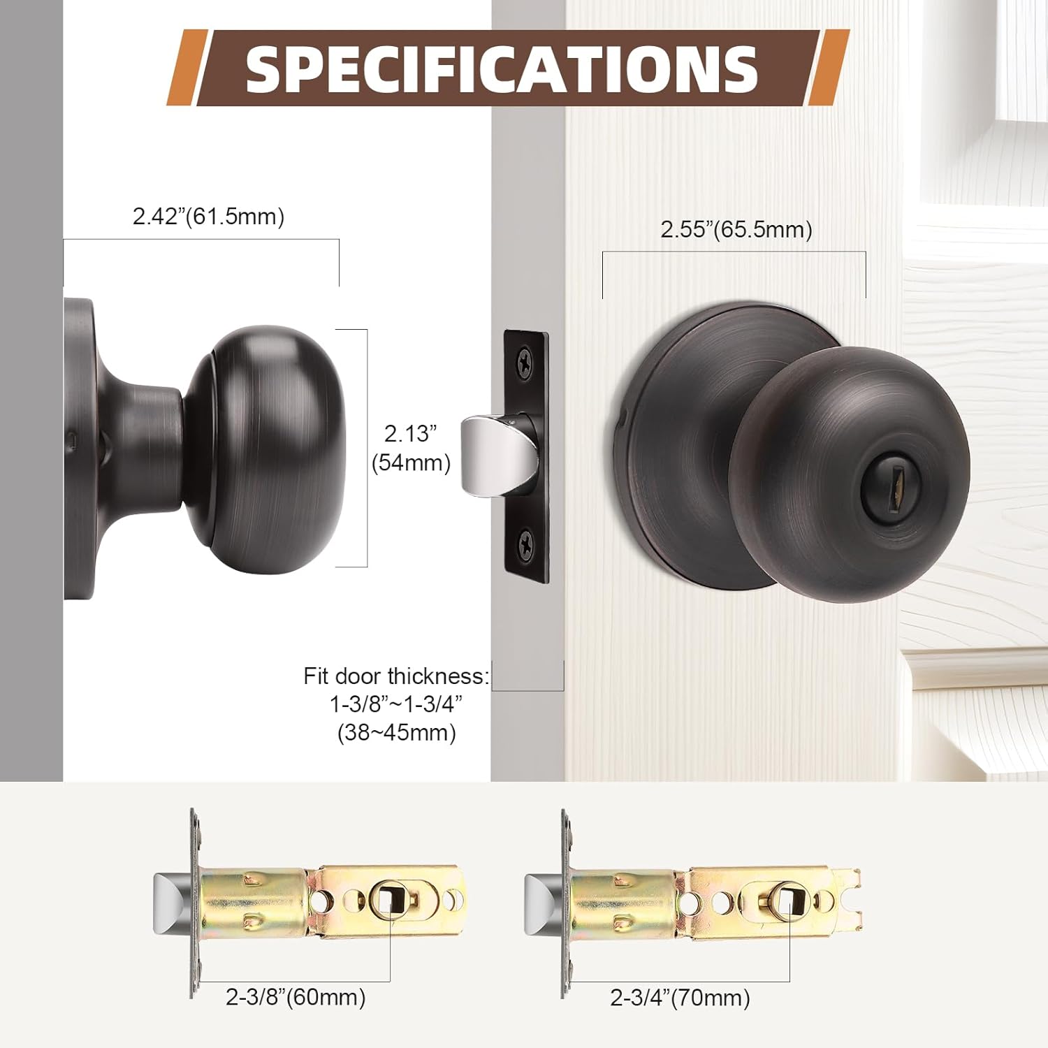 2-Pack Oil Rubbed Bronze Privacy Door Knobs for Bedroom and Bathroom - Interior Keyless Locking Bedroom Door Knob
