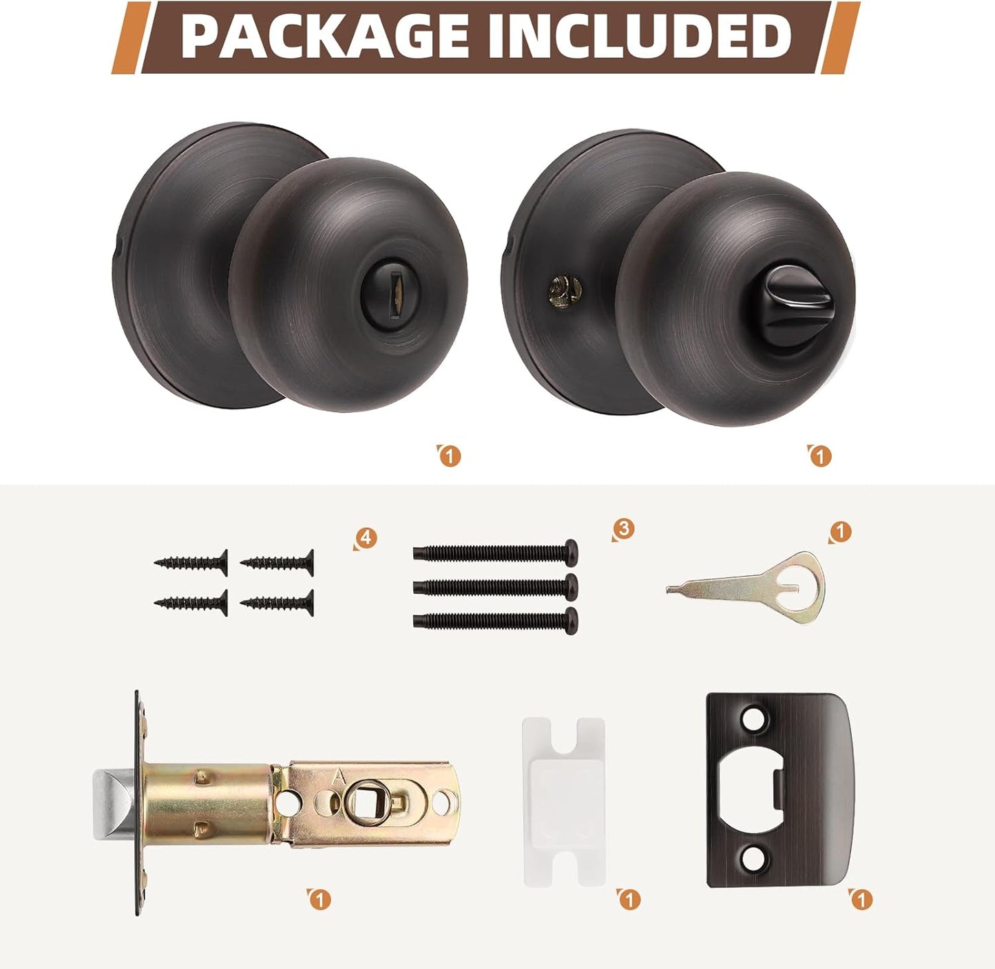 2-Pack Oil Rubbed Bronze Privacy Door Knobs for Bedroom and Bathroom - Interior Keyless Locking Bedroom Door Knob