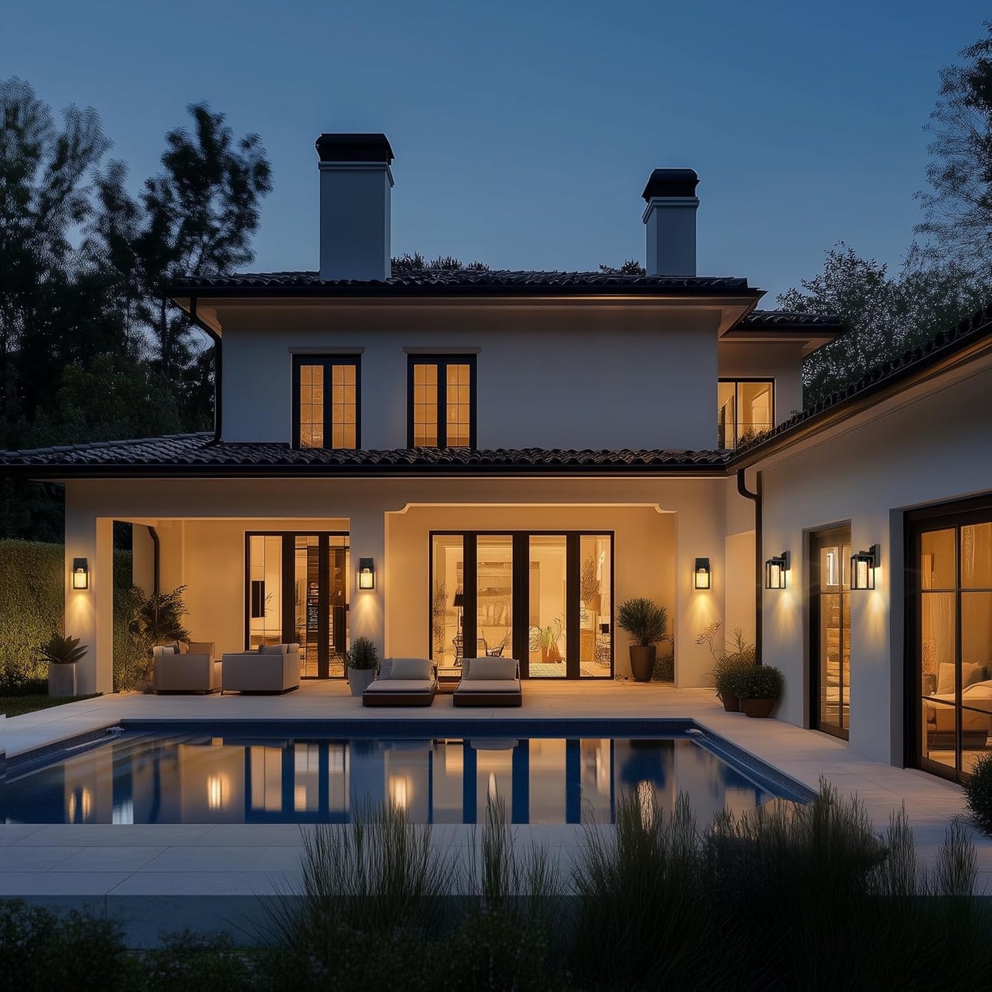 2 Pack Outdoor Wall Lanterns with Crystal Bulbs, Waterproof Exterior Light Fixtures for House, Matte Black Sconces with Tempered Glass Shade