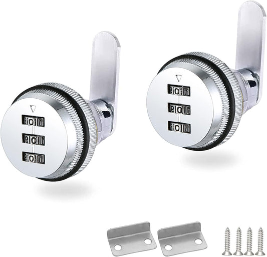 2 Pack Password Coded Combination Cabinet Locks for 1-1/8'' Cabinets, Deposits, and Mailboxes - Silver, 2 Pieces (0.3-0.9 inch)