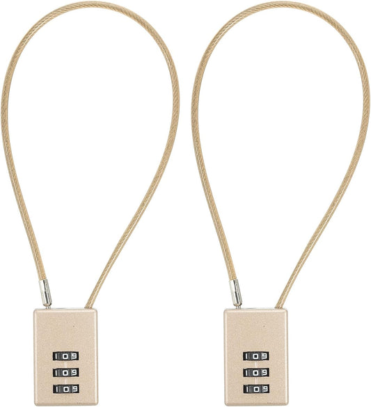 2 Pack PATIKIL 3 Digit Combination Locks with Flexible Steel Wire for Bike, Gym, Travel - Gold Color