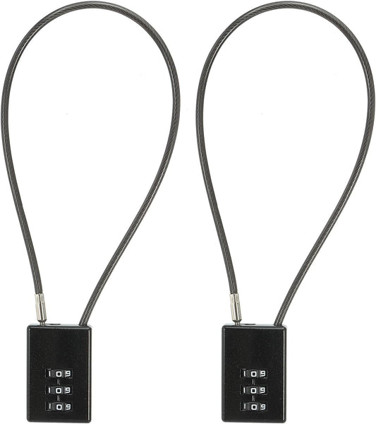 2 Pack PATIKIL 3 Digit Combination Locks with Flexible Steel Cable for Bike Locker & Travel Luggage, Black Color