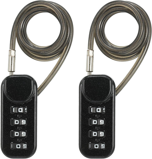 2 Pack PATIKIL 4 Digit Combination Lock Set with Steel Cable for Bike Locker & Travel, Black