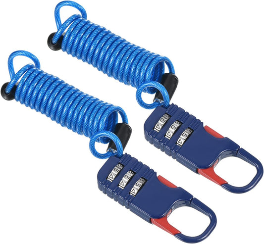 2 Pack PATIKIL Combination Locks with Flexible Steel Wire - Blue. Ideal for Bike Lockers, Gym Lockers, Travel Luggage.