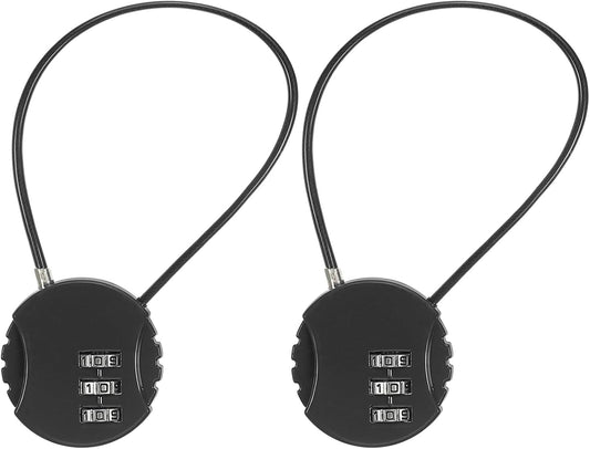 2 Pack PATIKIL Round Combination Lock with Flexible Steel Cable for Bike, Gym Locker, Travel Luggage - Black