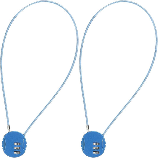2 Pack PATIKIL Round Helmet Padlock Cable Lock with 3 Digit Combination for Bike Locker and Travel Luggage Security - Blue