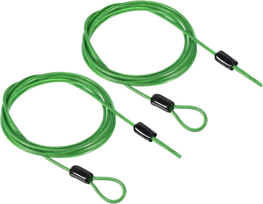 2 Pack PATIKIL Security Steel Cable Green Coated 2.5mm x 1.5m Luggage Lock Wire Rope with Double Loop for Protection