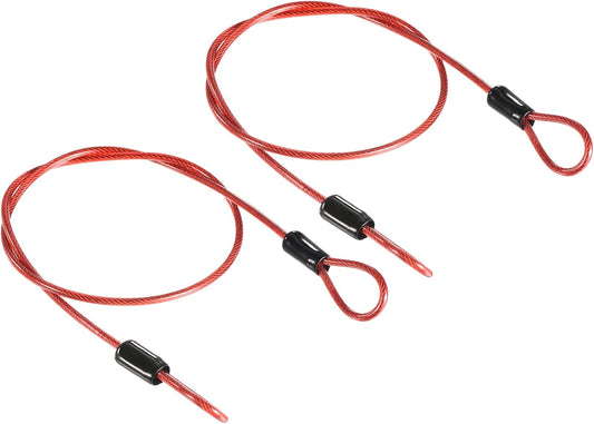 2 Pack PATIKIL Security Steel Cable Lock Wire Rope 2.5mm x 0.5m/1.64ft Double Loop Coated Luggage Red