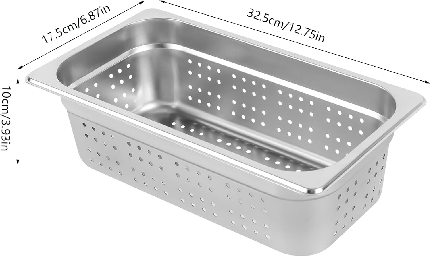 2 Pack Perforated Stainless Steel Steam Pans 1/3 Size - 4 Inch Deep Hotel Pan for Steaming, Washing Fruits & Vegetables - Easy to Clean - Silver