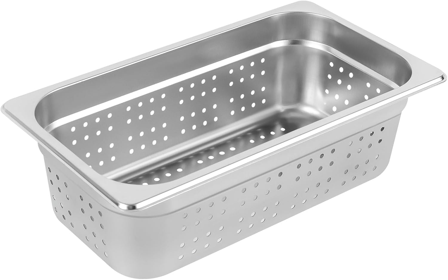 2 Pack Perforated Stainless Steel Steam Pans 1/3 Size - 4 Inch Deep Hotel Pan for Steaming, Washing Fruits & Vegetables - Easy to Clean - Silver