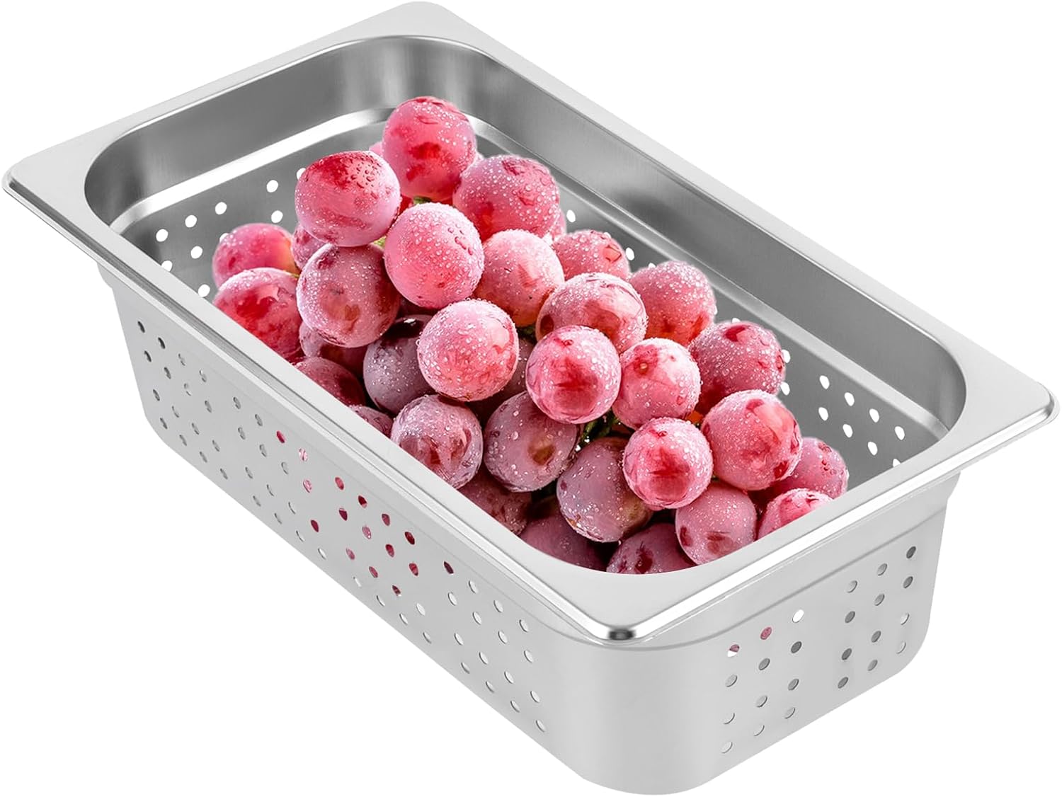 2 Pack Perforated Stainless Steel Steam Pans 1/3 Size - 4 Inch Deep Hotel Pan for Steaming, Washing Fruits & Vegetables - Easy to Clean - Silver