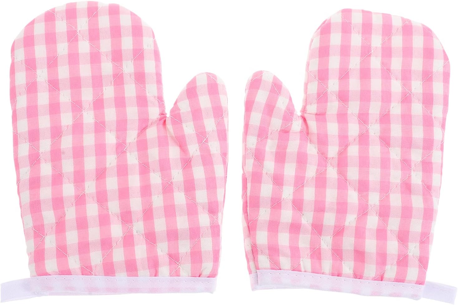 2-Pack Pink Checkered Oven Mitts for Play Kitchen, Heat Resistant Gloves for Safe Baking and Cooking in Microwave