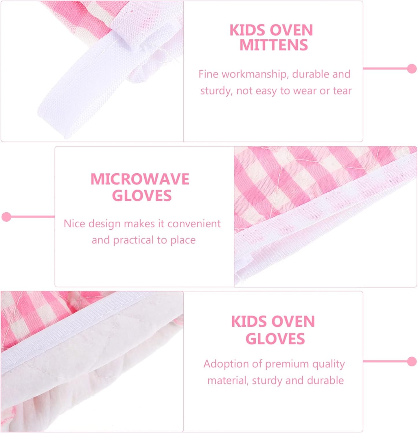 2-Pack Pink Checkered Oven Mitts for Play Kitchen, Heat Resistant Gloves for Safe Baking and Cooking in Microwave
