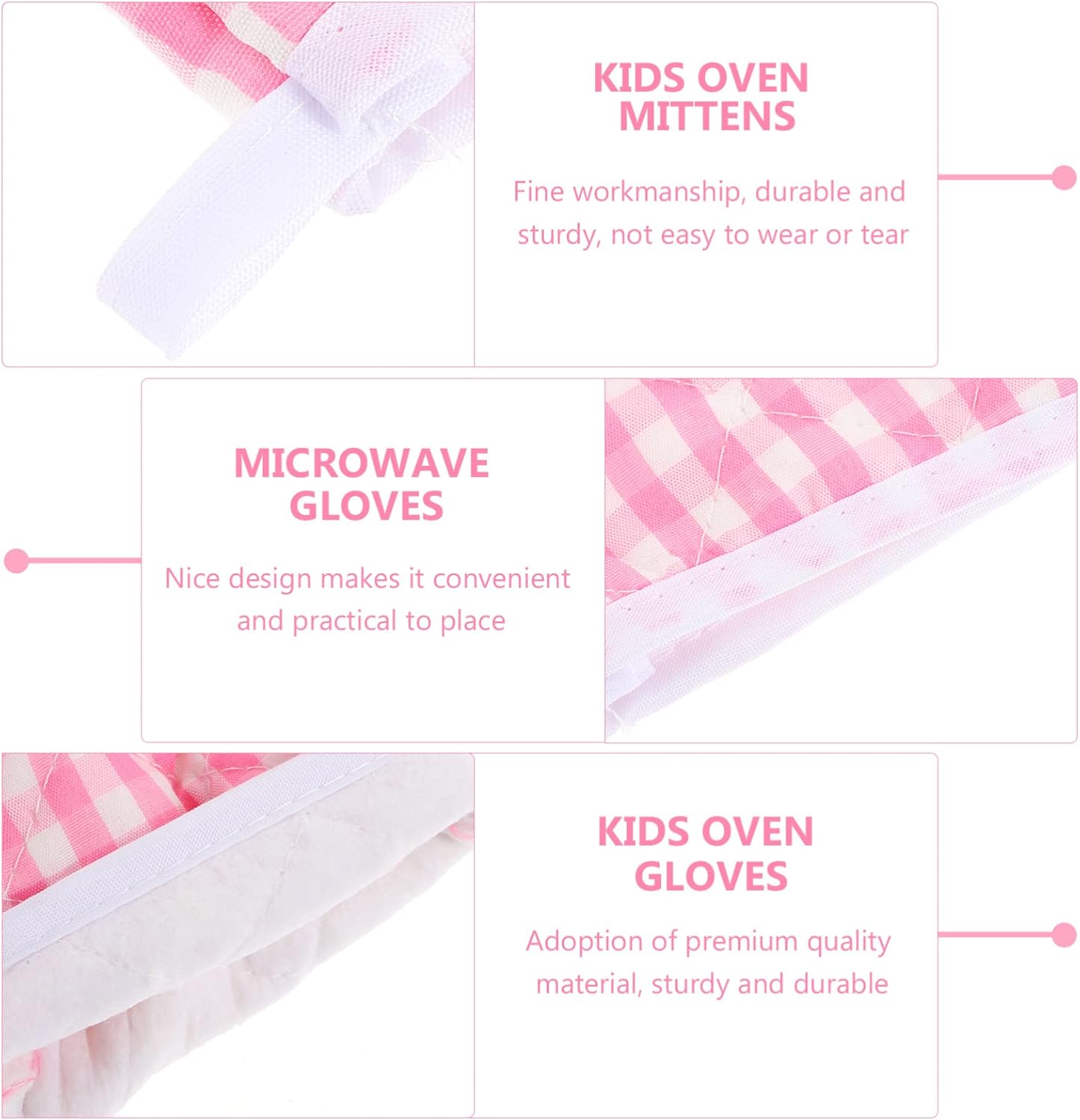 2-Pack Pink Checkered Oven Mitts for Play Kitchen, Heat Resistant Gloves for Safe Baking and Cooking in Microwave