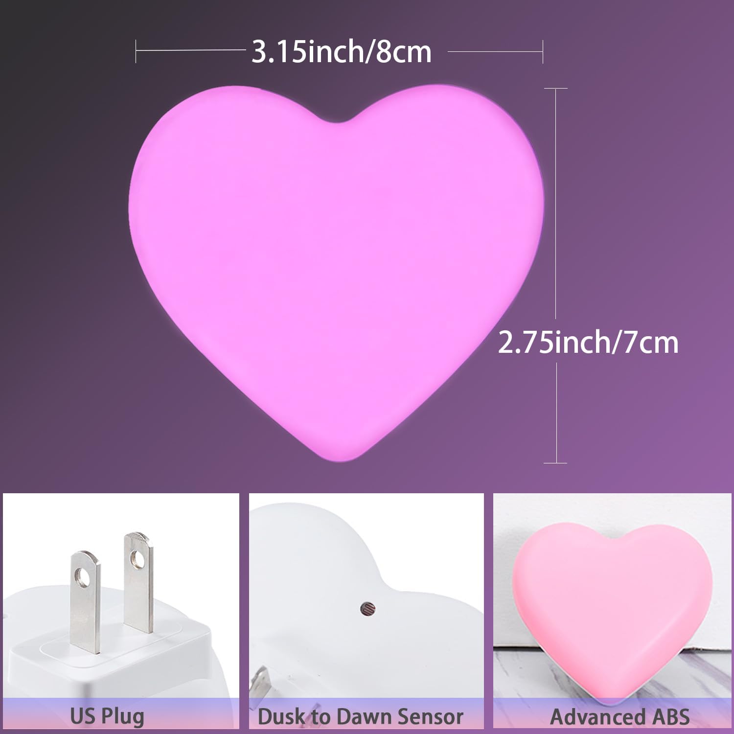 2 Pack Pink LED Night Lights for Kids, Cute Nightlight with Auto Dusk to Dawn Sensor - Ideal for Bedroom, Nursery, Bathroom, Hallway - INZU Night Lights Plug Into Wall