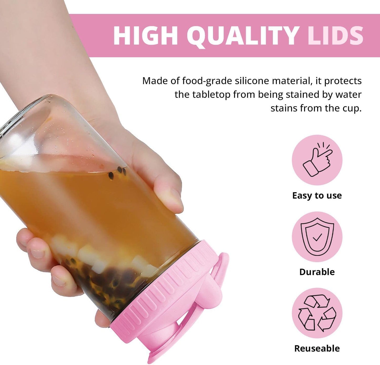 2 Pack Pink Wide Mouth Flip Cap Mason Jar Lids - Airtight, Leak-Proof, Convenient Pouring Spout