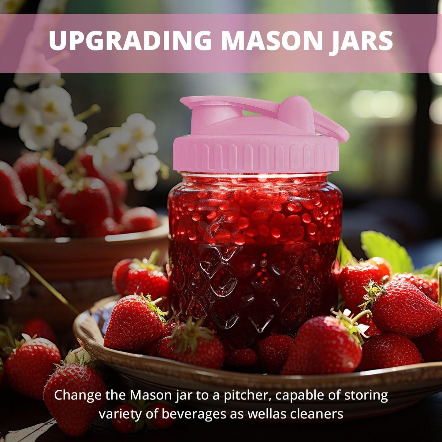 2 Pack Pink Wide Mouth Flip Cap Mason Jar Lids - Airtight, Leak-Proof, Convenient Pouring Spout