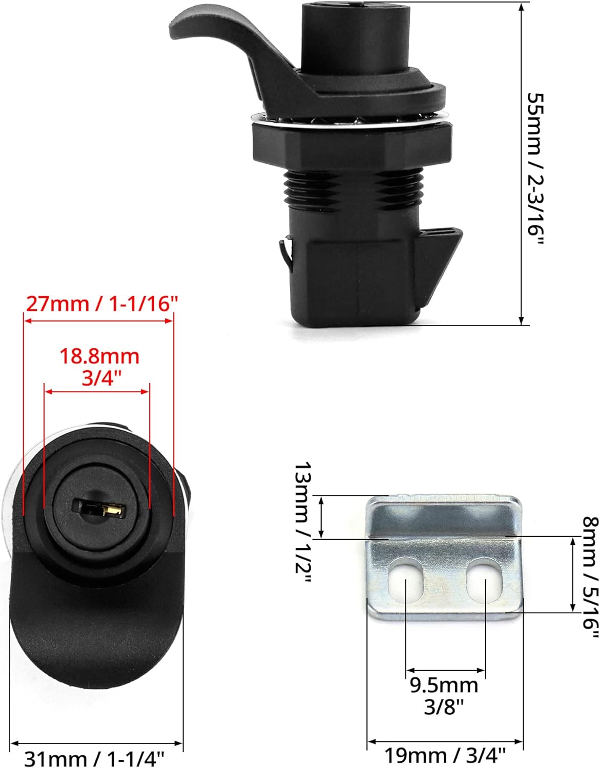 2 Pack Plastic Push Button Latch for Boat and Motorcycle Glove Box Locks by QWORK