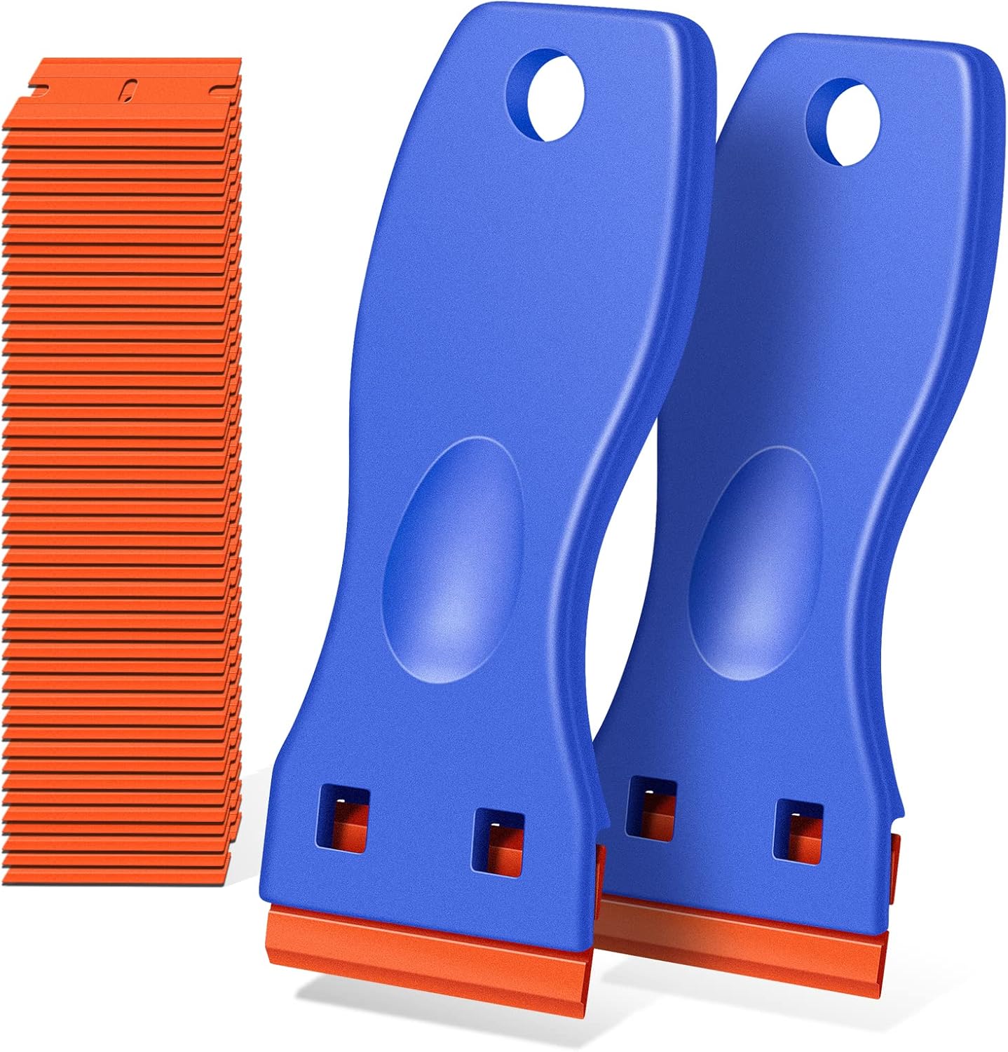 2-Pack Plastic Razor Blade Scraper with 120 Razor Blades - Ideal for Removing Glue, Stickers, Decals, and Tint from Car Windows and Glass - Blue