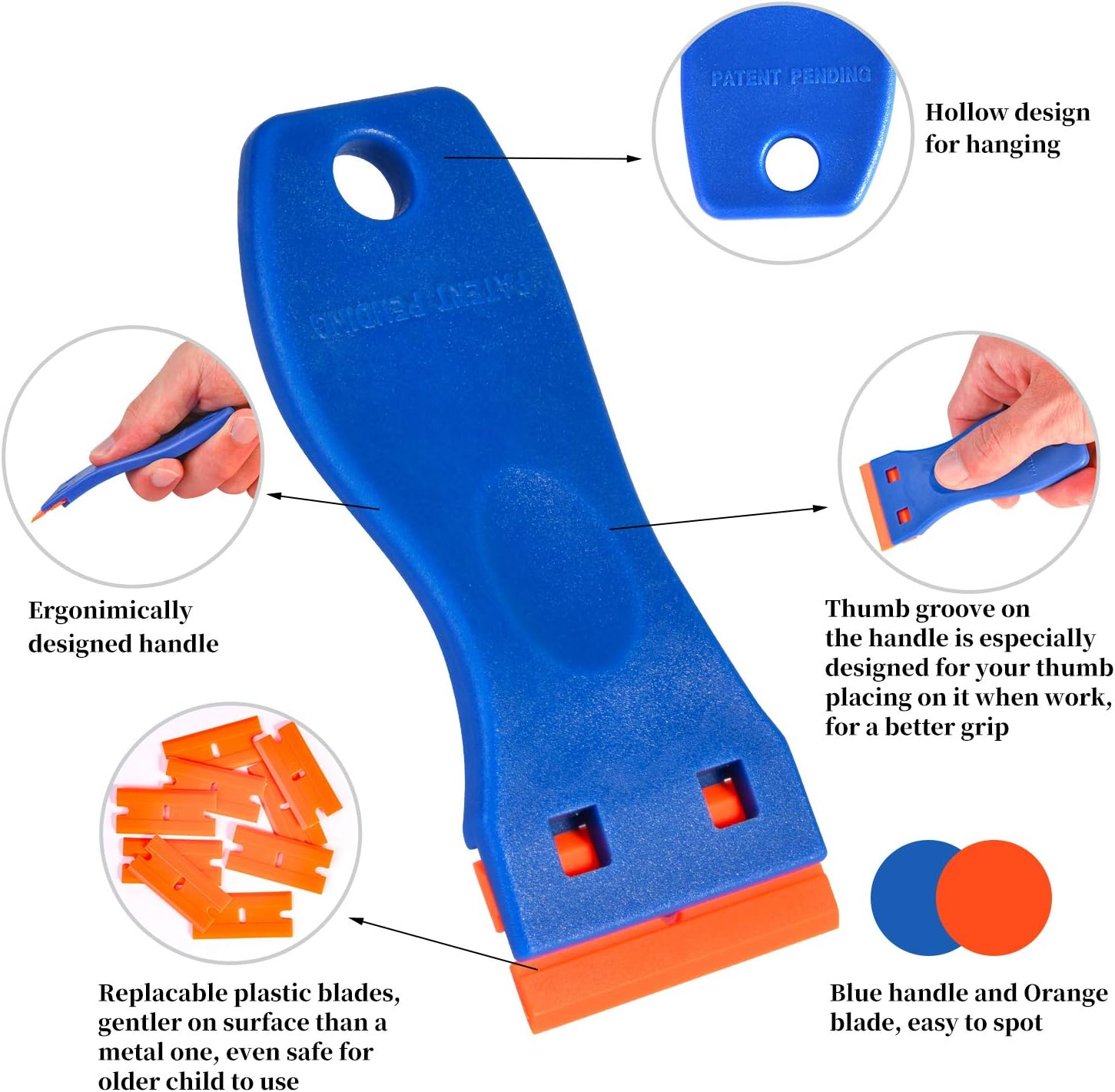 2-Pack Plastic Razor Blade Scraper with 120 Razor Blades - Ideal for Removing Glue, Stickers, Decals, and Tint from Car Windows and Glass - Blue