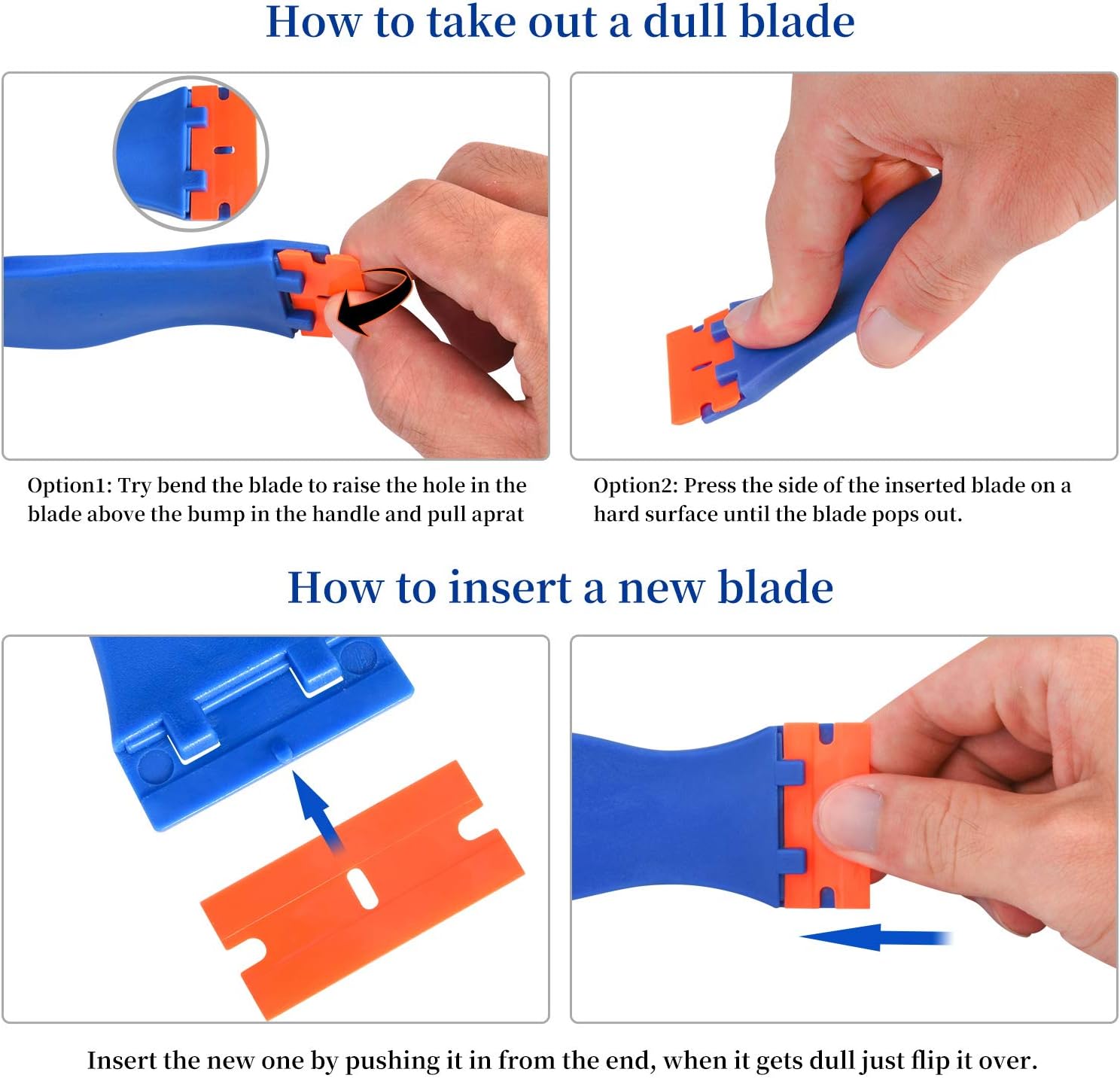 2-Pack Plastic Razor Blade Scraper with 120 Razor Blades - Ideal for Removing Glue, Stickers, Decals, and Tint from Car Windows and Glass - Blue