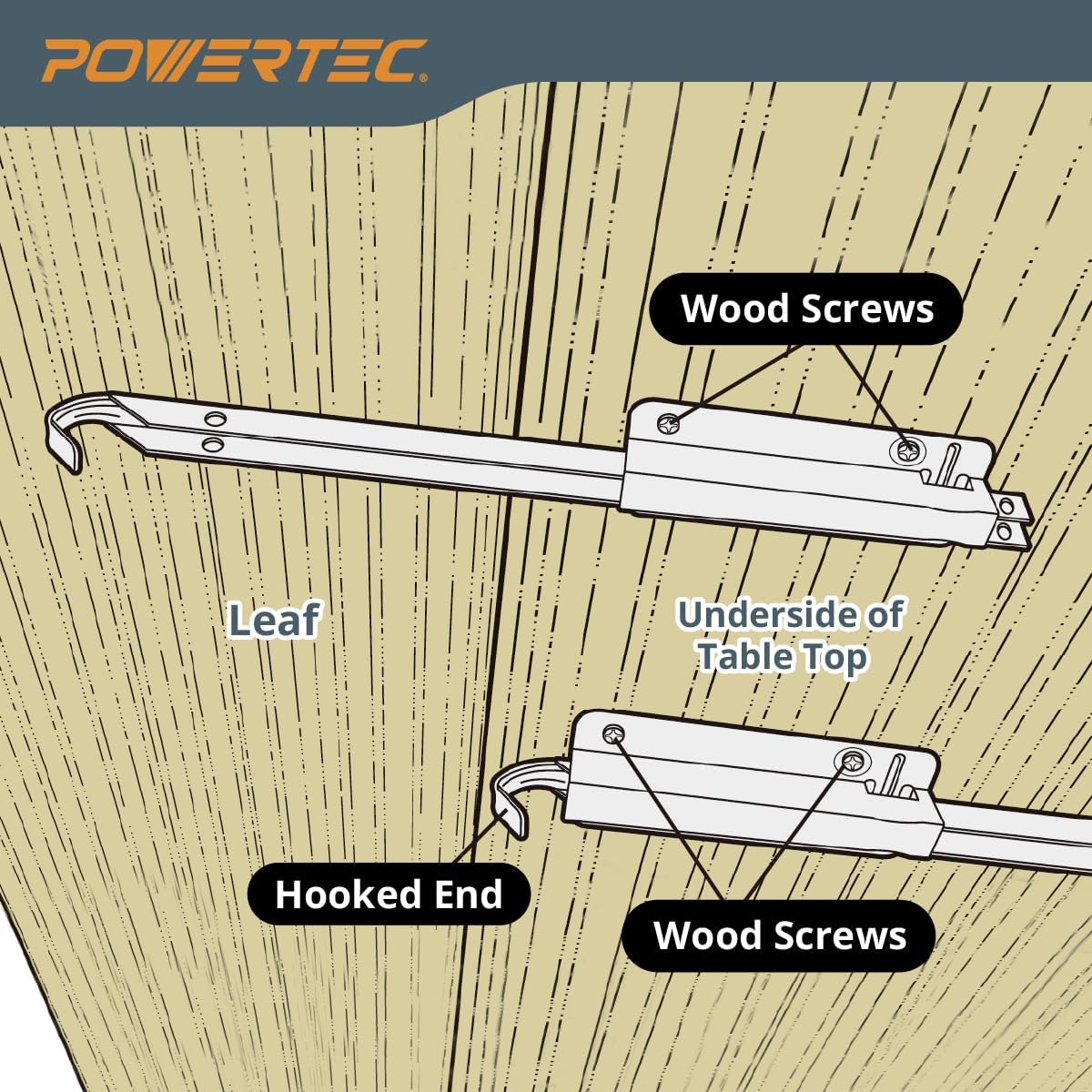 2-Pack POWERTEC Metal Drop Leaf Table Supports for Folding Kitchen/Dining Table - Sliding Hardware Brackets for RV Table - Model 71426